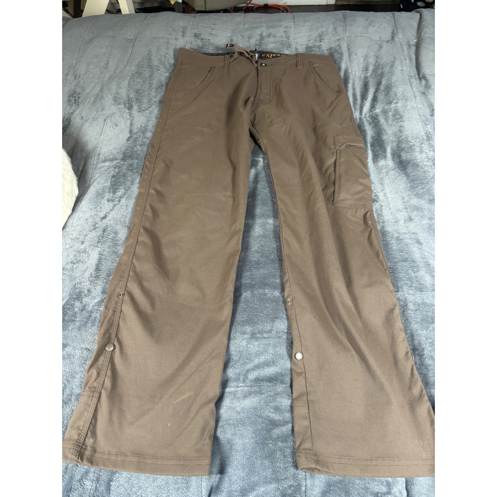 Prana Zion Brown Cargo Hiking Pants Mens 32x30 Straight Leg Snap Hem Gorpcore